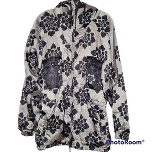 Vintage 80s NILS vintage ski hood‎ jacket silver black floral lightweight size 8